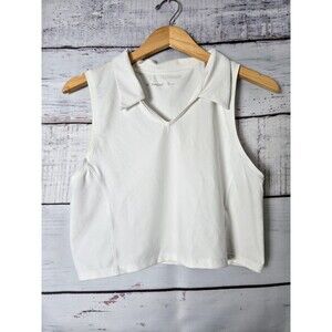Aritzia TNA Womens Tank Size XL White Outlast Tank V- Neck Polo Cropped